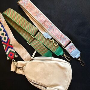 Anthropologie Cream Sling Bag with Colorful Straps